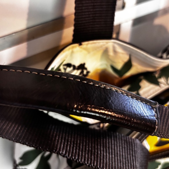 NINE CO Nylon Handbag White Florals Brown Straps Zip & Snap Closure - Picture 14 of 16